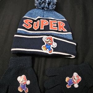 Super MARIO Kids Blue Winter Hat and Gloves Set
